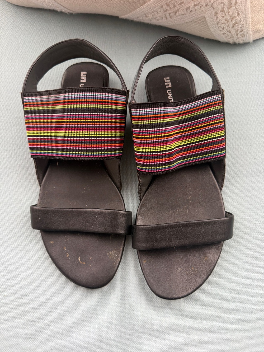 United Nude Black Slide Sandals with Multicolor Elastic Strap size Euro 37 6.5